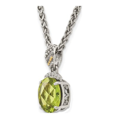 Sterling Silver & 14K Gold Peridot & Diamond Pendant Necklace – view 6