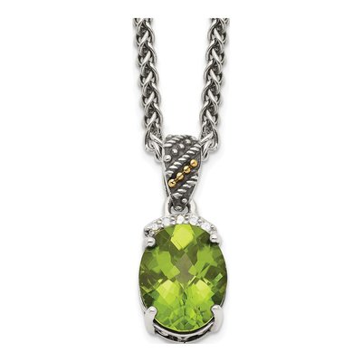 Sterling Silver & 14K Gold Peridot & Diamond Pendant Necklace