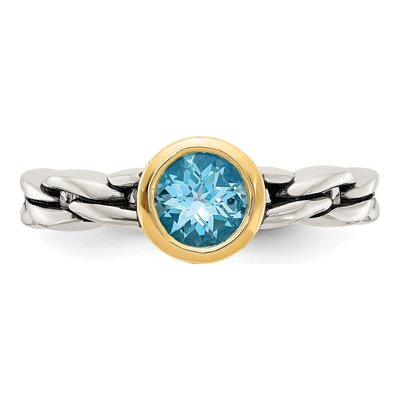 Sterling Silver & 14K Gold Swiss Blue Topaz Bezel Ring – view 6