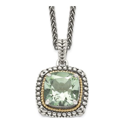 Sterling Silver & 14K Gold Prasiolite Pendant Necklace