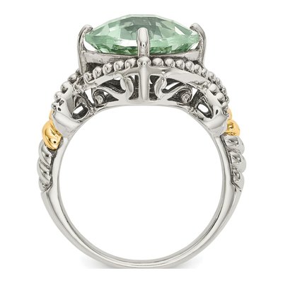 Sterling Silver & 14K Gold Prasiolite Cushion Ring – view 3