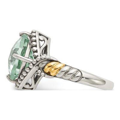 Sterling Silver & 14K Gold Prasiolite Cushion Ring – view 4