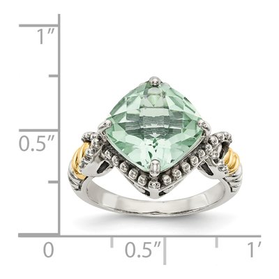 Sterling Silver & 14K Gold Prasiolite Cushion Ring – view 5