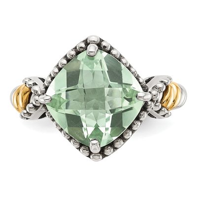 Sterling Silver & 14K Gold Prasiolite Cushion Ring – view 6