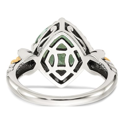 Sterling Silver & 14K Gold Prasiolite Cushion Ring – view 7