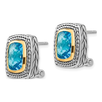 Sterling Silver & 14K Gold Swiss Blue Topaz Cushion Bezel Stud Earrings – view 3