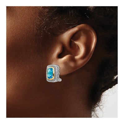 Sterling Silver & 14K Gold Swiss Blue Topaz Cushion Bezel Stud Earrings – view 4