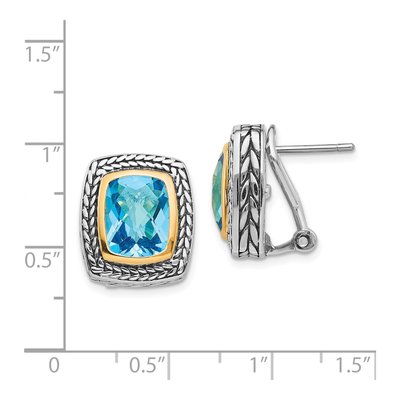 Sterling Silver & 14K Gold Swiss Blue Topaz Cushion Bezel Stud Earrings – view 5