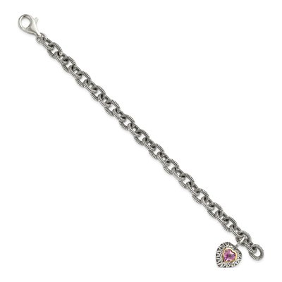 Sterling Silver & 14K Gold Lab-Created Pink Sapphire Heart Bracelet – view 2