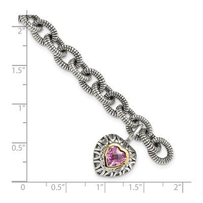 Sterling Silver & 14K Gold Lab-Created Pink Sapphire Heart Bracelet – view 3