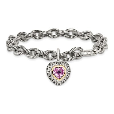 Sterling Silver & 14K Gold Lab-Created Pink Sapphire Heart Bracelet – view 4