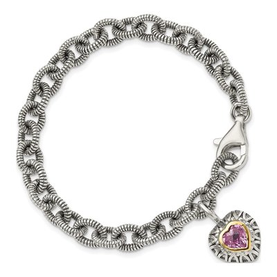 Sterling Silver & 14K Gold Lab-Created Pink Sapphire Heart Bracelet – view 5