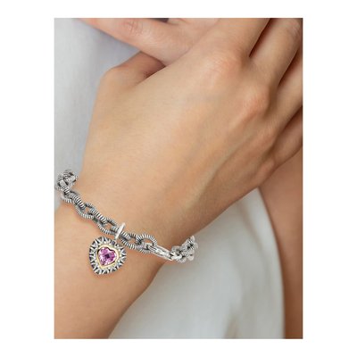Sterling Silver & 14K Gold Lab-Created Pink Sapphire Heart Bracelet – view 6