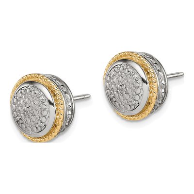 Sterling Silver & 14K Gold 1/20 ct tw Diamond Button Stud Earrings – view 3