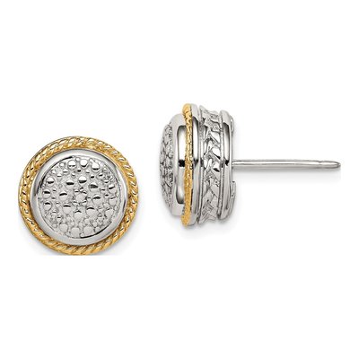Sterling Silver & 14K Gold 1/20 ct tw Diamond Button Stud Earrings