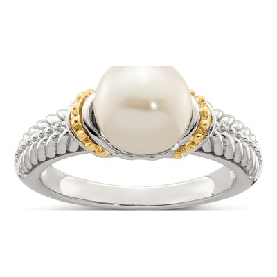 Sterling Silver & 14K Gold Freshwater Cultured Pearl Ring