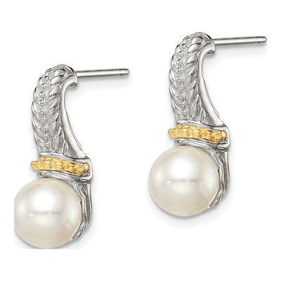 Sterling Silver & 14K Gold Freshwater Cultured Pearl Dangle Earrings – view 2