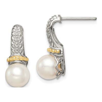 Sterling Silver & 14K Gold Freshwater Cultured Pearl Dangle Earrings