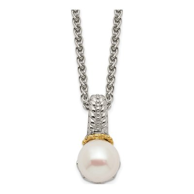 Sterling Silver & 14K Gold Freshwater Cultured Pearl Pendant Necklace