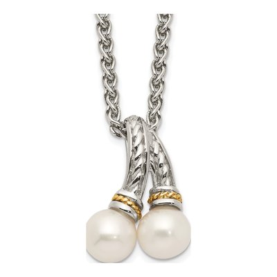 Sterling Silver & 14K Gold Freshwater Cultured Pearl Pendant Necklace