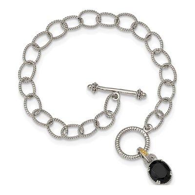 Sterling Silver & 14K Gold Onyx Toggle Bracelet