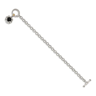Sterling Silver & 14K Gold Onyx & Diamond Toggle Bracelet – view 2