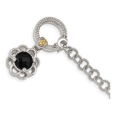 Sterling Silver & 14K Gold Onyx & Diamond Toggle Bracelet