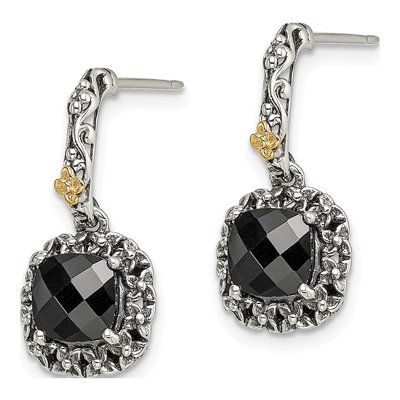 Sterling Silver & 14K Gold Onyx Dangle Earrings – view 3