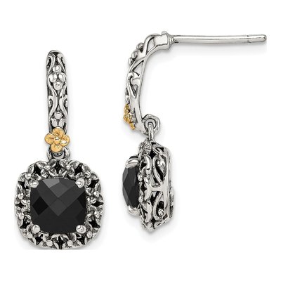 Sterling Silver & 14K Gold Onyx Dangle Earrings
