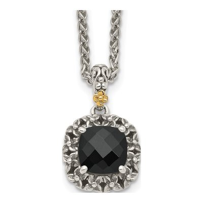 Sterling Silver & 14K Gold Onyx Necklace
