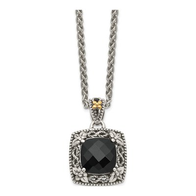 Sterling Silver & 14K Gold Onyx Checkerboard Necklace