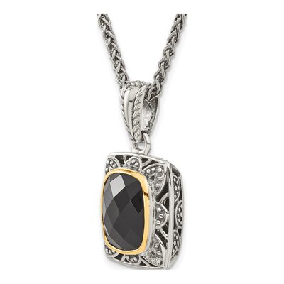 Sterling Silver & 14K Gold Onyx Necklace – view 6