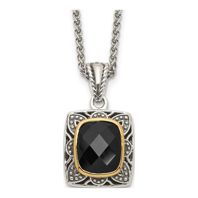 Sterling Silver & 14K Gold Onyx Necklace