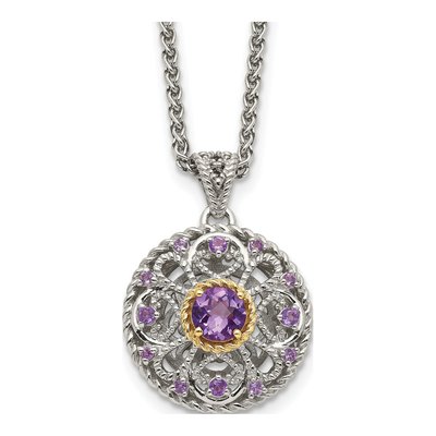 Sterling Silver & 14K Gold Amethyst Pendant Necklace