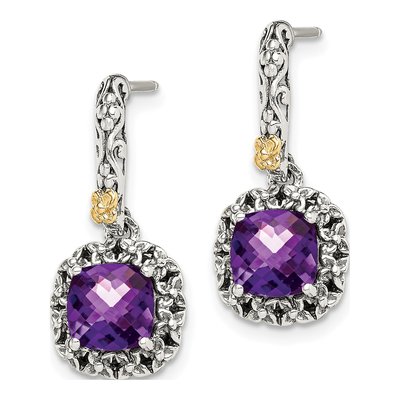 Sterling Silver & 14K Gold Amethyst Dangle Earrings – view 3
