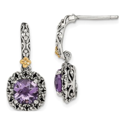 Sterling Silver & 14K Gold Amethyst Dangle Earrings
