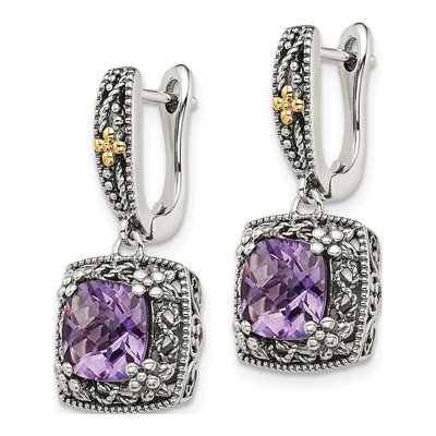 Sterling Silver & 14K Gold Amethyst Dangle Earrings – view 3