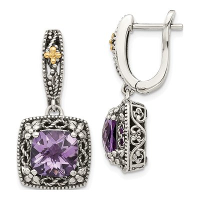 Sterling Silver & 14K Gold Amethyst Dangle Earrings