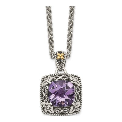 Sterling Silver & 14K Gold Amethyst Pendant Necklace