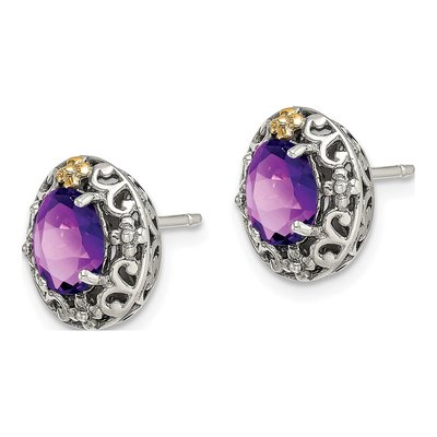 Sterling Silver & 14K Gold Amethyst Oval Stud Earrings – view 3