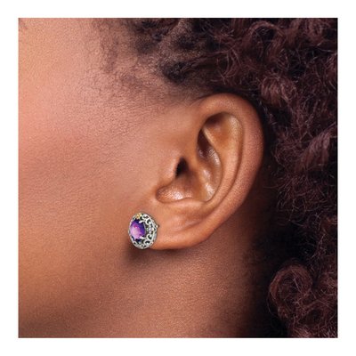 Sterling Silver & 14K Gold Amethyst Oval Stud Earrings – view 4