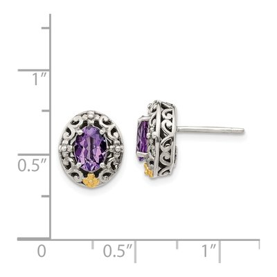Sterling Silver & 14K Gold Amethyst Oval Stud Earrings – view 5