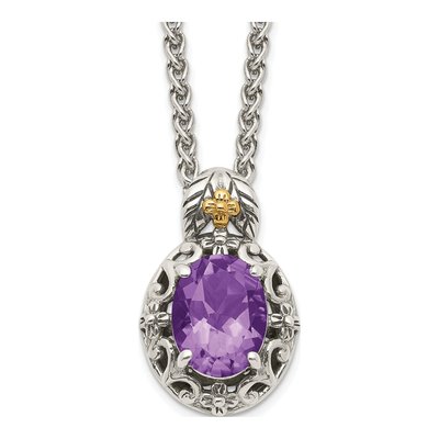 Sterling Silver & 14K Gold Amethyst Pendant Necklace