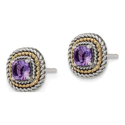 Sterling Silver & 14K Gold Square Amethyst Stud Earrings – view 3