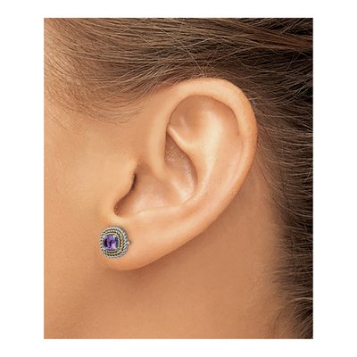 Sterling Silver & 14K Gold Square Amethyst Stud Earrings – view 4