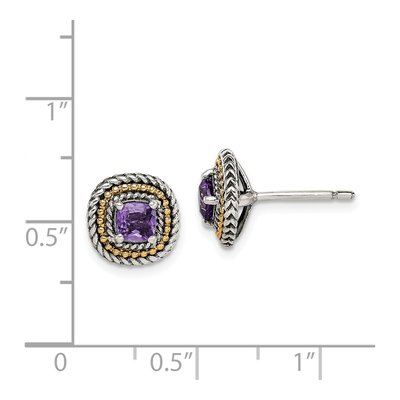 Sterling Silver & 14K Gold Square Amethyst Stud Earrings – view 5