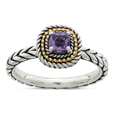 Sterling Silver & 14K Gold Amethyst Ring