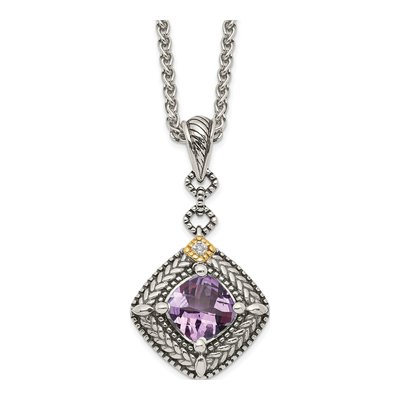 Sterling Silver & 14K Gold Amethyst Pendant Necklace