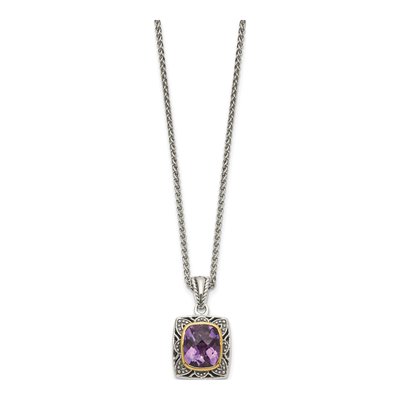 Sterling Silver & 14K Gold Amethyst Checkerboard Pendant Necklace – view 3