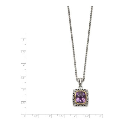 Sterling Silver & 14K Gold Amethyst Checkerboard Pendant Necklace – view 4